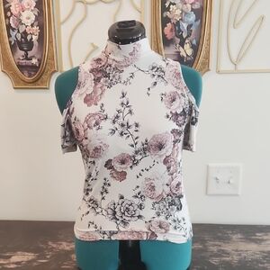 Gaze Floral Cold Shoulder Blouse - Black and White